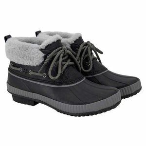 JSport Women's Mary‎ Black Faux Fur Trim Waterproof Duck Boots